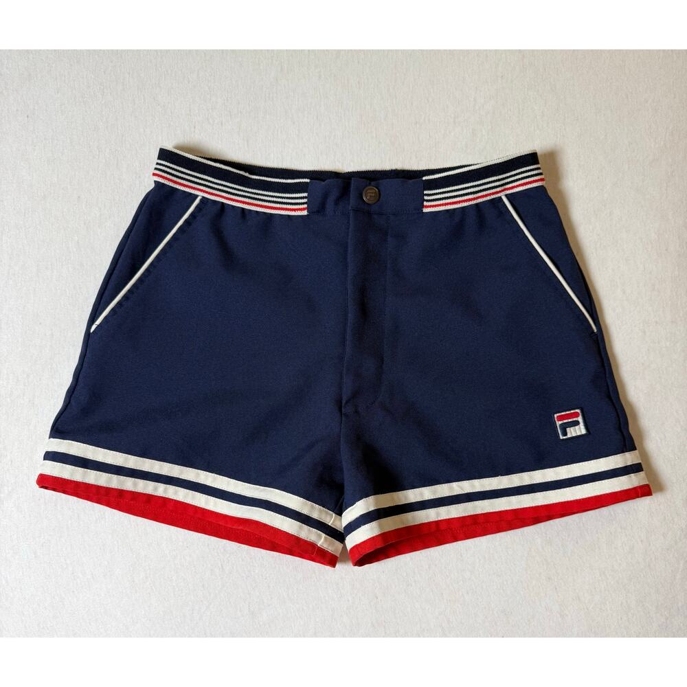 Fila Vintage Style Dyer Shorts Navy, Red, and White
Size XS